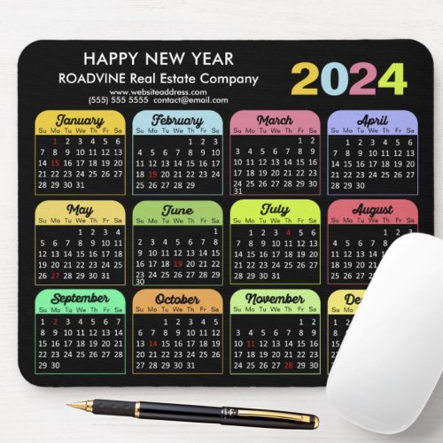 2024 Calendar Modern Black US Holidays Corporate Mouse Pad