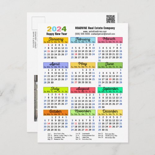2024 Calendar Modern Business New Year Colorful Holiday Postcard