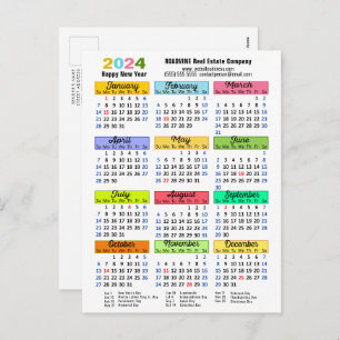 2024 Calendar Modern Business New Year Colorful Holiday Postcard