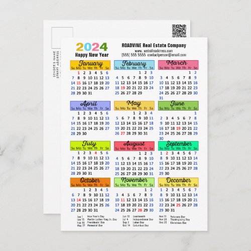 2024 Calendar Modern Business New Year Colorful Holiday Postcard