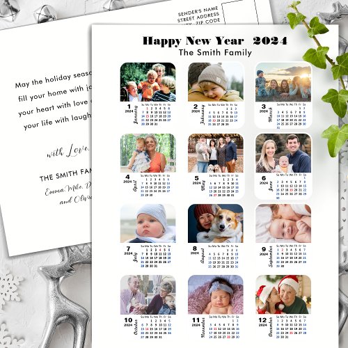 2024 Calendar Modern Family Photo Collage Simple Holiday Postcard