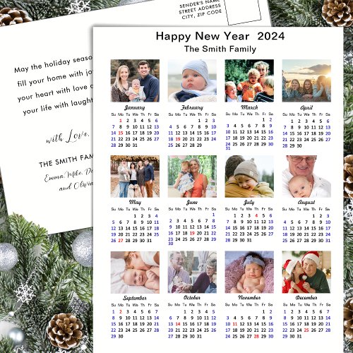 2024 Calendar Modern Family Photo Collage Simple Holiday Postcard