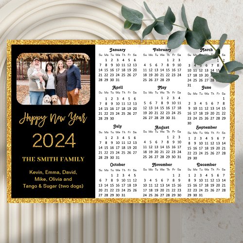 2024 Calendar Modern Gold Glitter Photo Magnetic