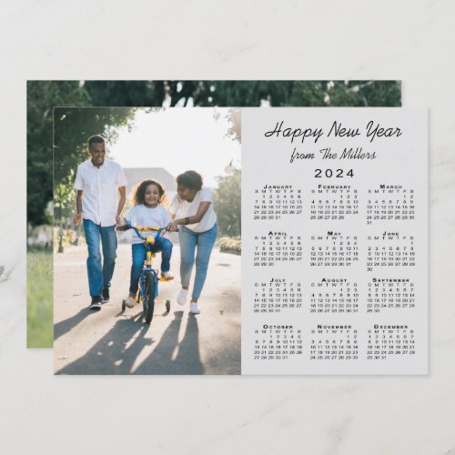 2024 Calendar Modern Gray 2 Photo Happy New Year Holiday Card