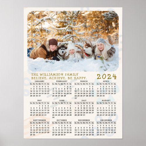2024 Calendar Modern Motivational Family Photo Poster