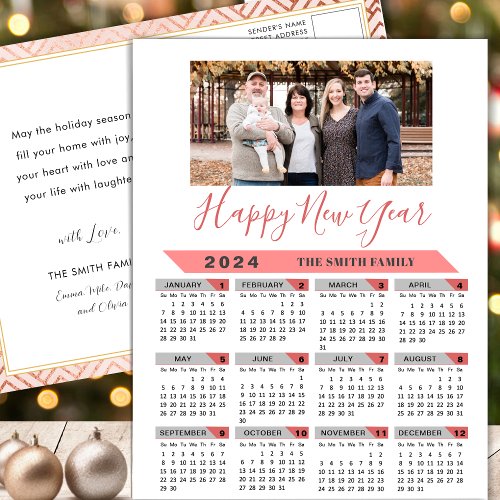 2024 Calendar Modern Pink Family Photo Minimalist Holiday Postcard