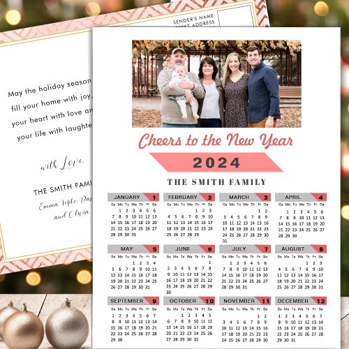 2024 Calendar Modern Pink Family Photo Minimalist Holiday Postcard