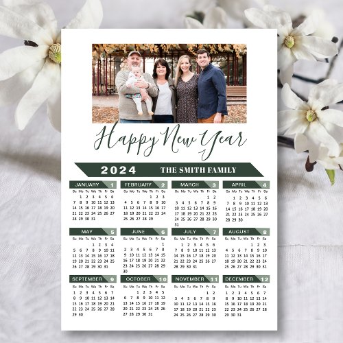 2024 Calendar Modern Sage Green Minimalist Photo Holiday Card