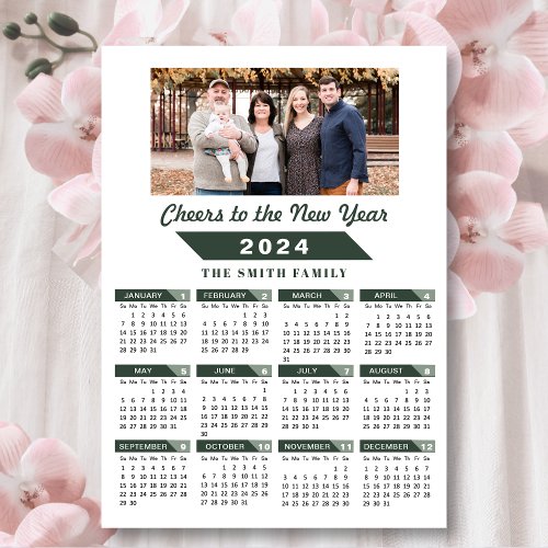 2024 Calendar Modern Sage Green Minimalist Photo Holiday Card