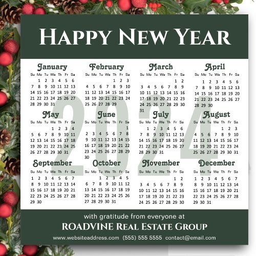 2024 Calendar Modern Script Sage Green Business Holiday Card