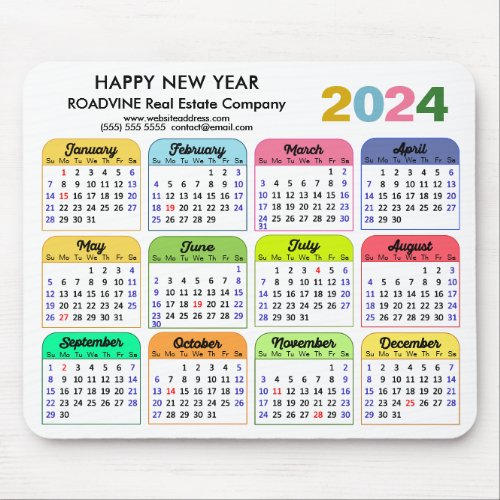 2024 Calendar Modern US Holidays Custom Business  Mouse Pad