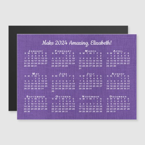2024 Calendar Motivation Custom Name Purple Magnet
