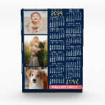 2024 Calendar Navy Coral Gold Family Photo Collage Acrylic Award<br><div class="desc">Celebrate 2024 with this preppy photo collage calendar. With easy-to-read dates in bold white, this beautifully simple calendar has the words "2024" and "LOVE" in faux gold glitter with a bright coral pink bar along the bottom for your personalized family name or other text. The background is navy blue. Vertically...</div>