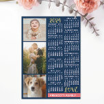 2024 Calendar Navy Coral Gold Photo Collage Magnet<br><div class="desc">Celebrate 2024 with this preppy photo collage calendar fridge magnet. With easy-to-read dates in bold white, this beautifully simple calendar has the words "2024" and "LOVE" in faux gold glitter with a bright coral pink bar along the bottom for your personalized family name or other text. The background is navy...</div>