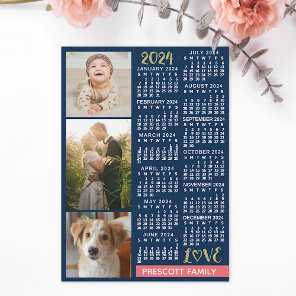 2024 Calendar Navy Coral Gold Photo Collage Magnet