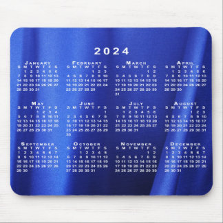 2024 Calendar on Abstract Blue Custom Photo Mouse Pad
