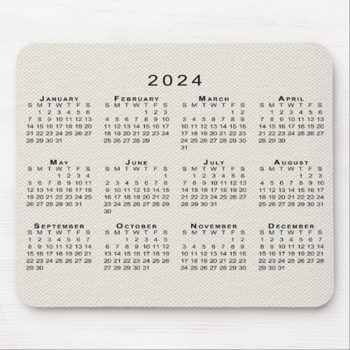 2024 Calendar on Beige Faux Canvas Texture Mouse Pad