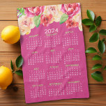 2024 Calendar Painted Watercolor Flowers hot pink Kitchen Towel<br><div class="desc">Hot Pink - New Year - New You -- A feminine and whimsical,  watercolor piece of art with a 2024 calendar. This feminine design with natural floral arrangement and and full year calendar with be a positive start to the best year ever.</div>