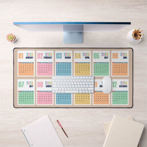 2024 Calendar Pastel Colored Unique Desk Mat