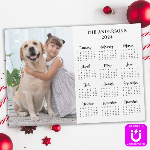 2024 Calendar Pet Dog Kid Custom Photo Magnet Card