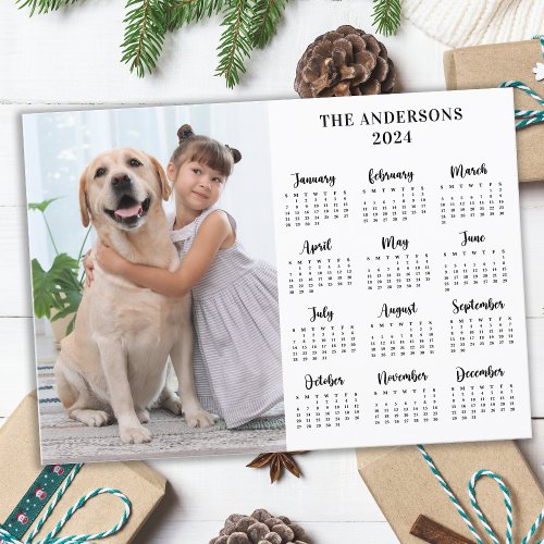 2024 Calendar Pet Dog Kids New Year Custom Photo Holiday Card