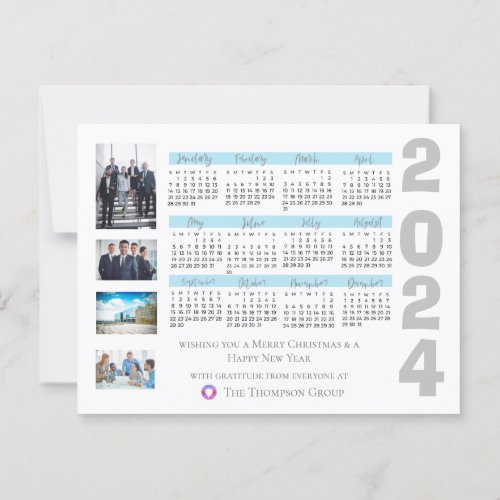 2024 Calendar Photo Corporate Christmas New Year Postcard