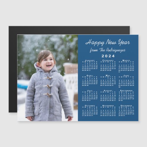 2024 Calendar Photo Happy New Year Blue Magnet