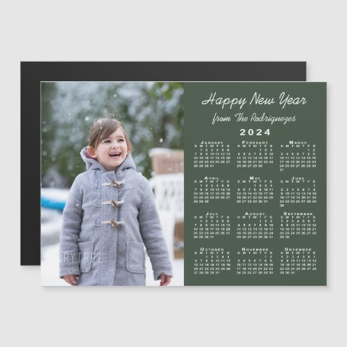 2024 Calendar Photo Happy New Year Green Magnet