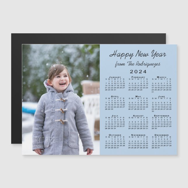 2024 Calendar Photo Happy New Year Light Blue (Front/Back)