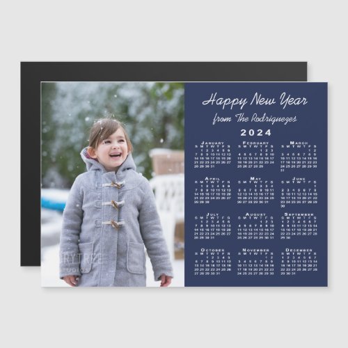 2024 Calendar Photo Happy New Year Navy Magnet