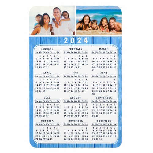 2024 Calendar Photo Magnet for Fridge Blue