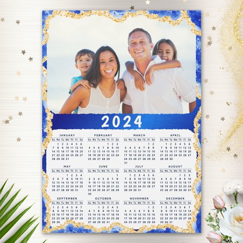 2024 Calendar Photo Magnet in Blue and Gold Colors