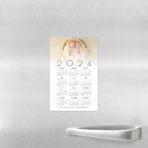 2024 Calendar Photo Newborn Twins Names Birth Date Magnetic Dry Erase Sheet