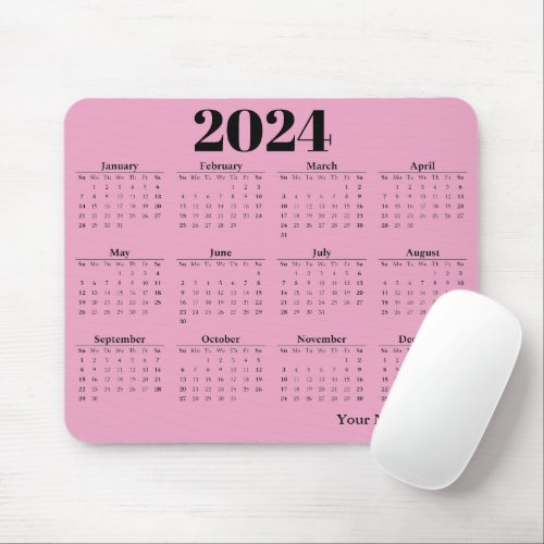 2024 calendar pink background  mouse pad