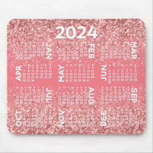 2024 Calendar - pink glitter print Mouse Pad