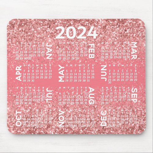 2024 Calendar _ pink glitter print Mouse Pad