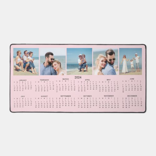 2024 Calendar Pink Multi Family Photo Desk Mat