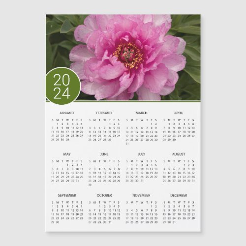2024 Calendar Pink Peony Photo Magnet