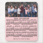 2024 Calendar Pink Personalized Photo Name Bold Mouse Pad<br><div class="desc">This 2024 year personalized monthly calendar mousepad / mousemat shows the days of the week for each month in classic, professional-looking black on a pink background. This is a simple, bold yearly calendar mousepad to help you conquer the new year, with large-print, easy-to-read numbers. Always know what date it is...</div>