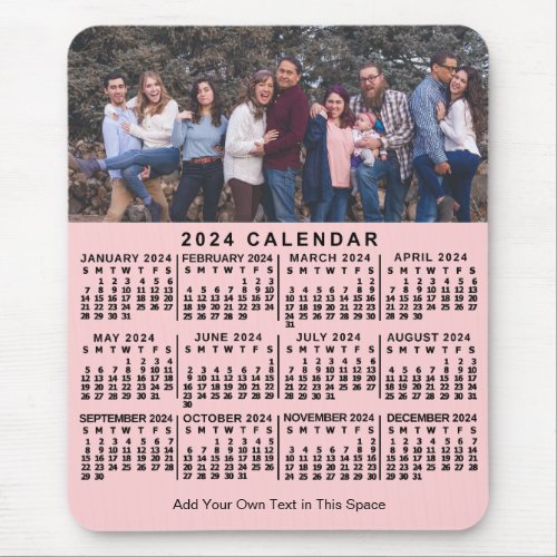 2024 Calendar Pink Personalized Photo Name Bold Mouse Pad