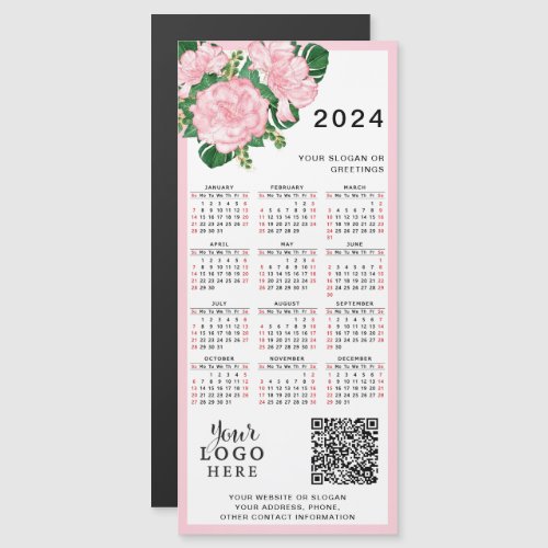2024 Calendar Pink White Floral Logo QR Code
