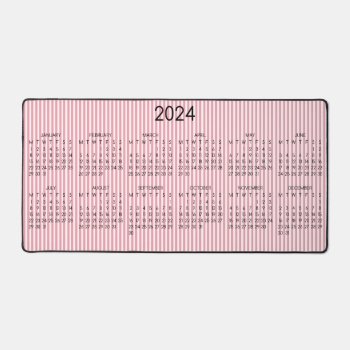 2024 Calendar Pink White Stripes Rose Color Desk Mat by PineAndBerry at Zazzle