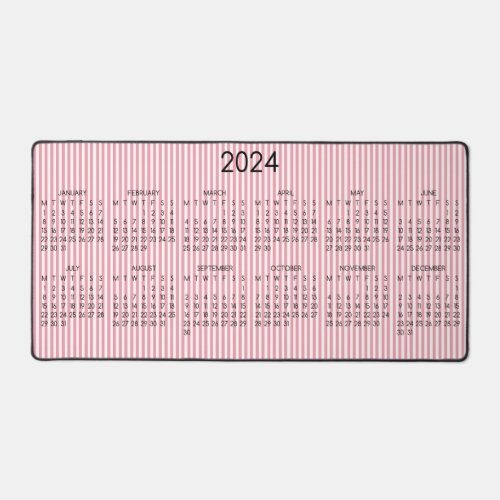 2024 Calendar Pink White Stripes Rose Color Desk Mat