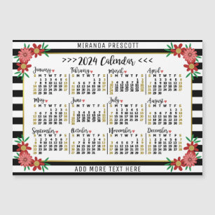 2024 Calendar Preppy Floral Stripes Custom Magnet