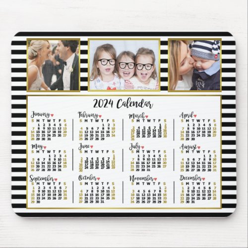 2024 Calendar Preppy Stripes Custom Photo Collage Mouse Pad