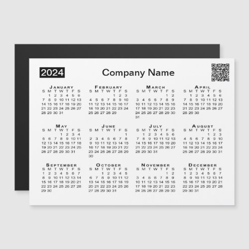 2024 Calendar QR Code Company Name White Magnet