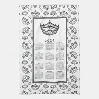 2024 Calendar Queen of Hearts Silver Crown Tiaras Kitchen Towel