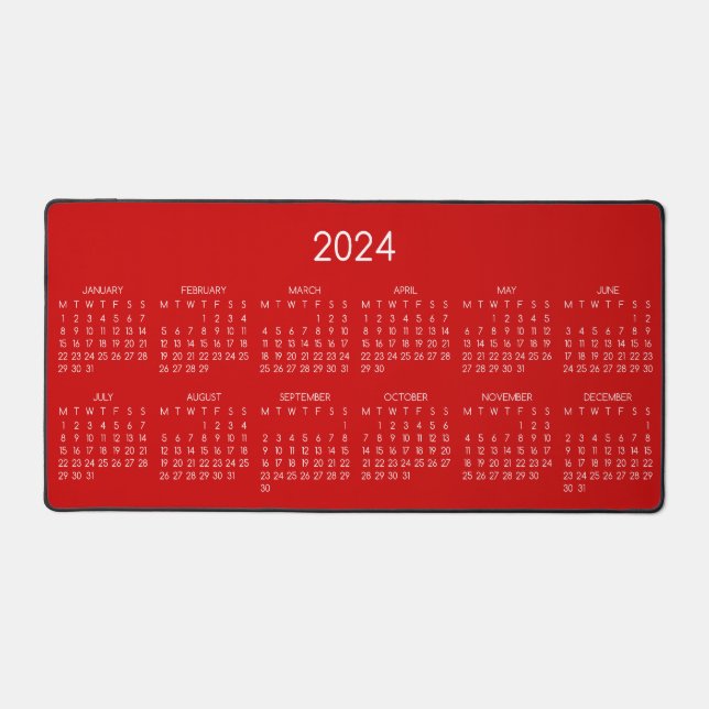 2024 Calendar Red Color Background Desk Mat (Front)
