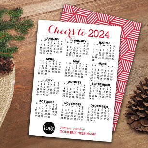 2024 Calendar Red White Business Logo Holiday Card