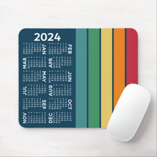 2024 Calendar _ retro stripe pattern _ colorful Mouse Pad